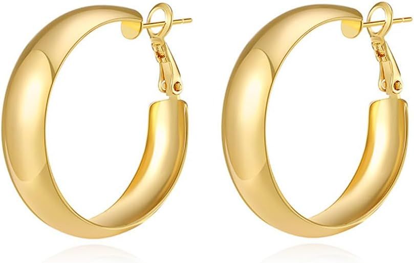 Chunky Gold Hoop Earring for Women, 18K Gold Plated Lightweight Thick Gold Hoops Earrings, Hypoal... | Amazon (US)