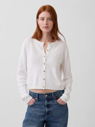 100% Cotton Relaxed Crop Cardigan Sweater | Gap (CA)