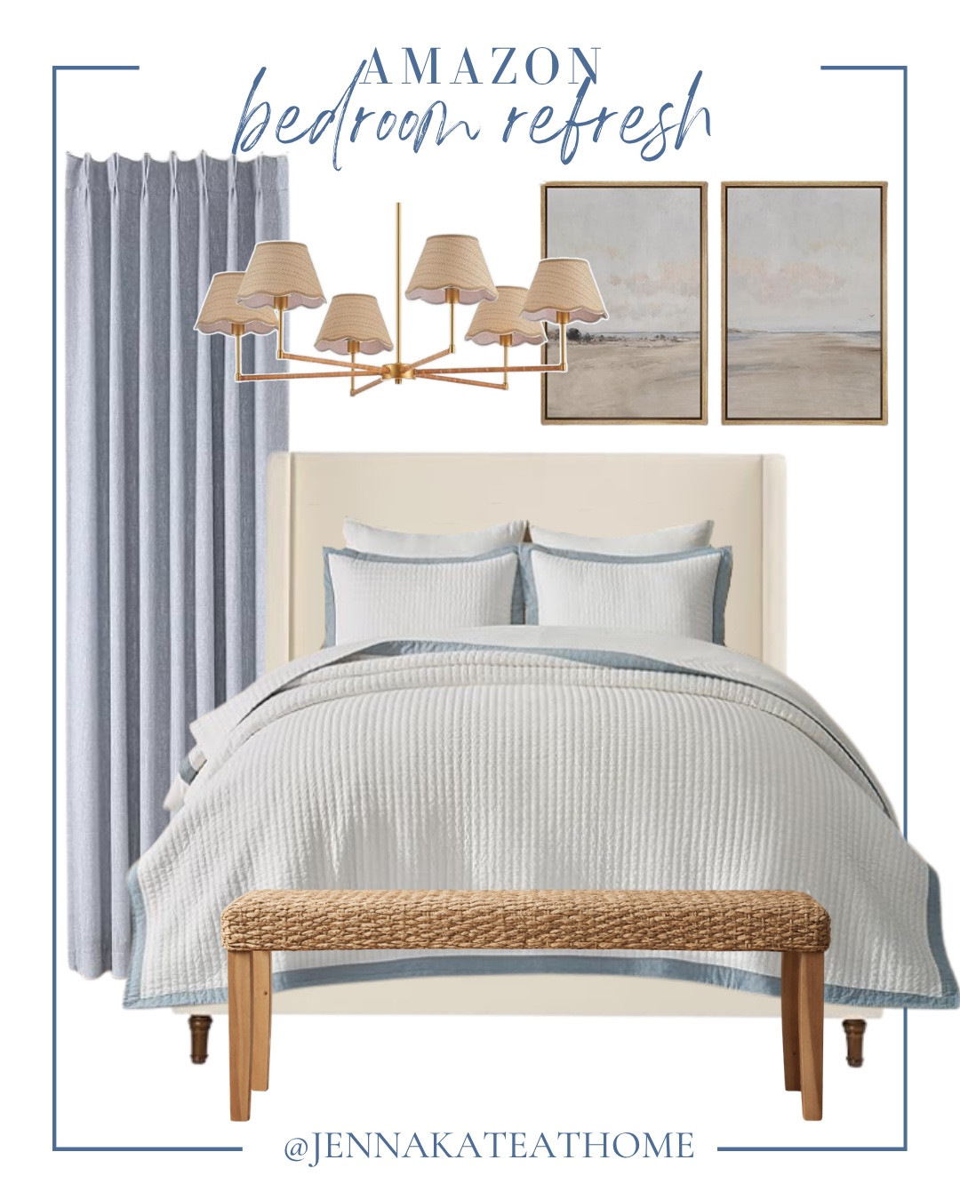 Styled Bedroom includes headboard, quilt, bench, curtains, chandelier, wall art.

Home decor, bedroom decor, looks for less, home accentss

#LTKSeasonal #LTKSaleAlert #LTKHome