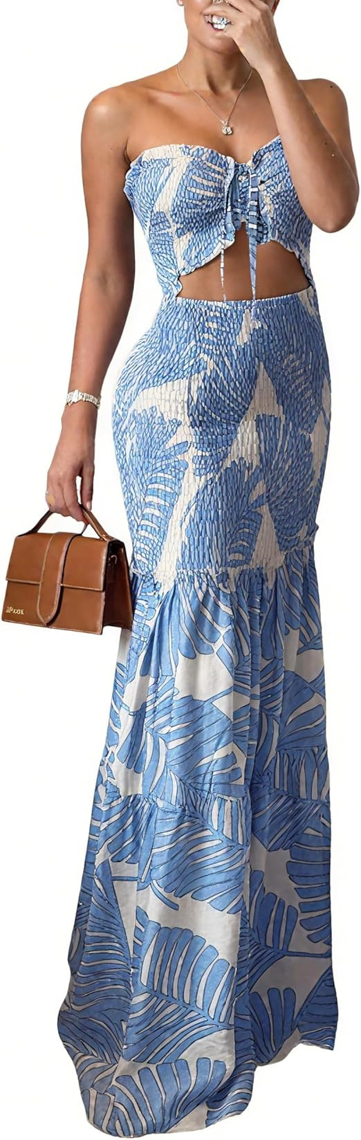 CHICME Floral Printed Prom Dress Tie Ruched Shirred Bandeau Party Dress Slim Fit Ruffle Hem Vacat... | Amazon (US)