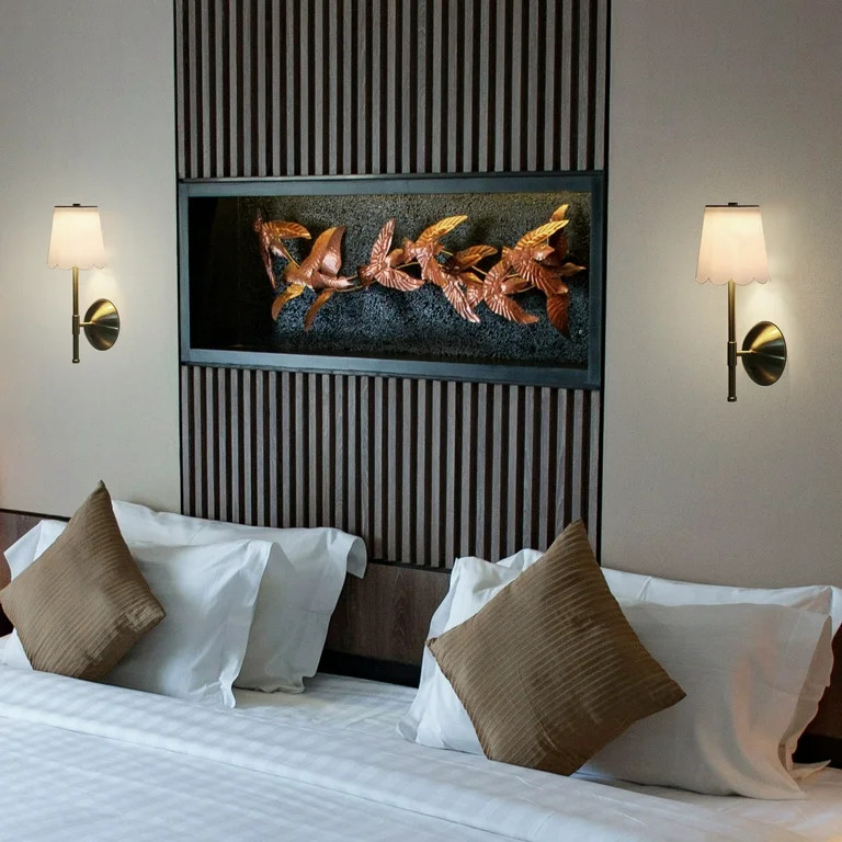 Home Decor Collection Cordless Brass Rechargeable Wall Scone with Scalloped Fabric Shade and Remo... | Walmart (US)