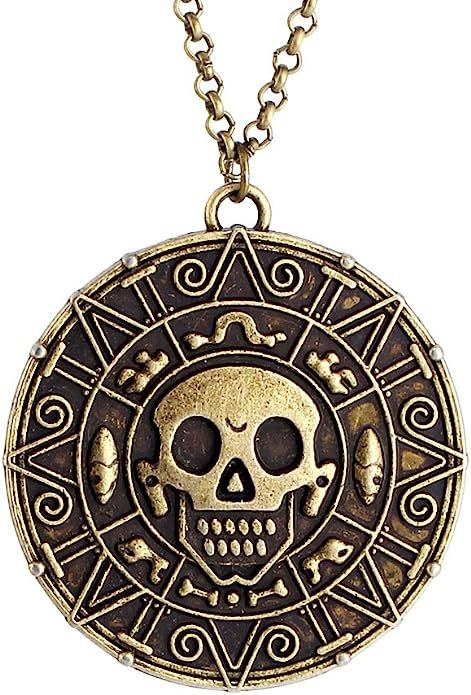 LUREME® Inspired by Pirates of The Caribbean Movies Cursed Aztec Coin Medallion Necklace Skull N... | Amazon (US)