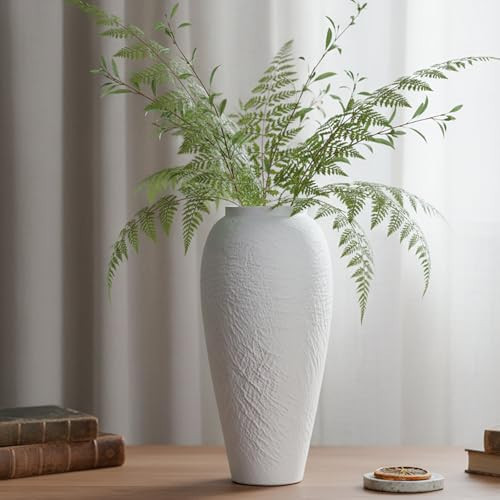 White Ceramic Vase, Large 12.6 Inch Tall Ceramic Flower Vase Home Decor, Minimalist Texture Stone White Flower Vase, Decorative Vase for Living Room Shelf Farmhouse Dining Table Centerpiece Decor | Amazon (US)