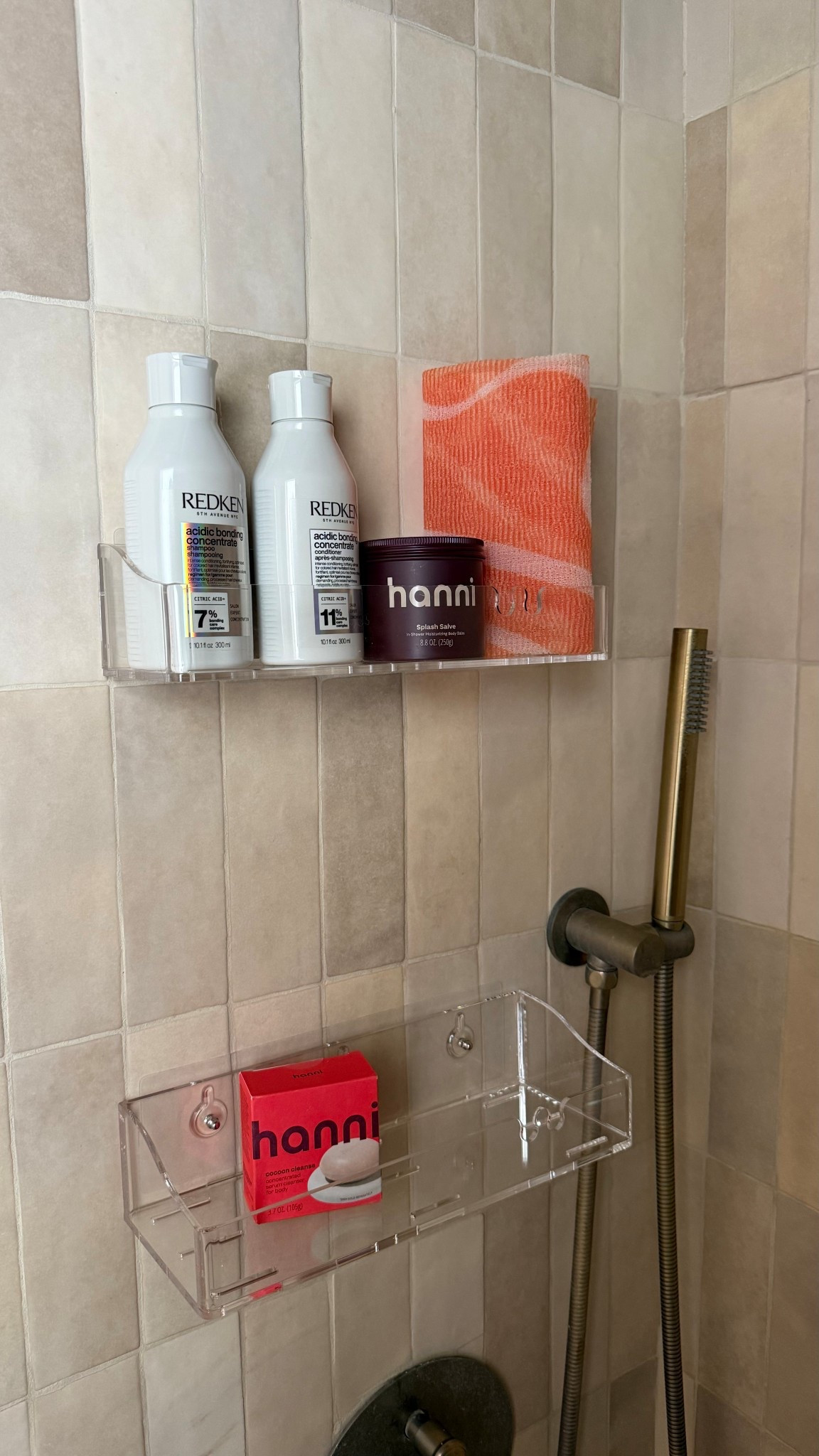 Upgraded my shower with these clear acrylic shelves and I’m obsessed 🤍 finally have space for all my daily hair + body favorites without the clutter. They suction on (no drilling), hold everything securely, and make my everything shower routine feel so much more organized and aesthetic. Linking my exact shower shelving + current haircare/body care lineup here — all busy-mom approved and actually worth it. #ltkhome #ltkbeauty #ltkfinds #bathroomorganization #showershelves #acrylicshelves #bathroomstorageideas #showerroutine #everythingshower #homeorganizationfinds #amazonhomefinds #targethomefinds #haircarefavorites #bodycareessentials #beautyroutinefavorites #organizedhome #momlifehacks #homeaesthetic #cleanhomeinspo #dailyessentials

#LTKgrwm #LTKselfcare #LTKHome