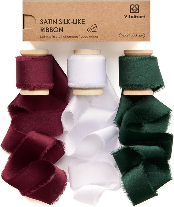 Vitalizart Silk Satin Ribbon 1 inch x 15 Yard Christmas Handmade Frayed Ribbons for Gift Wrapping... | Amazon (US)