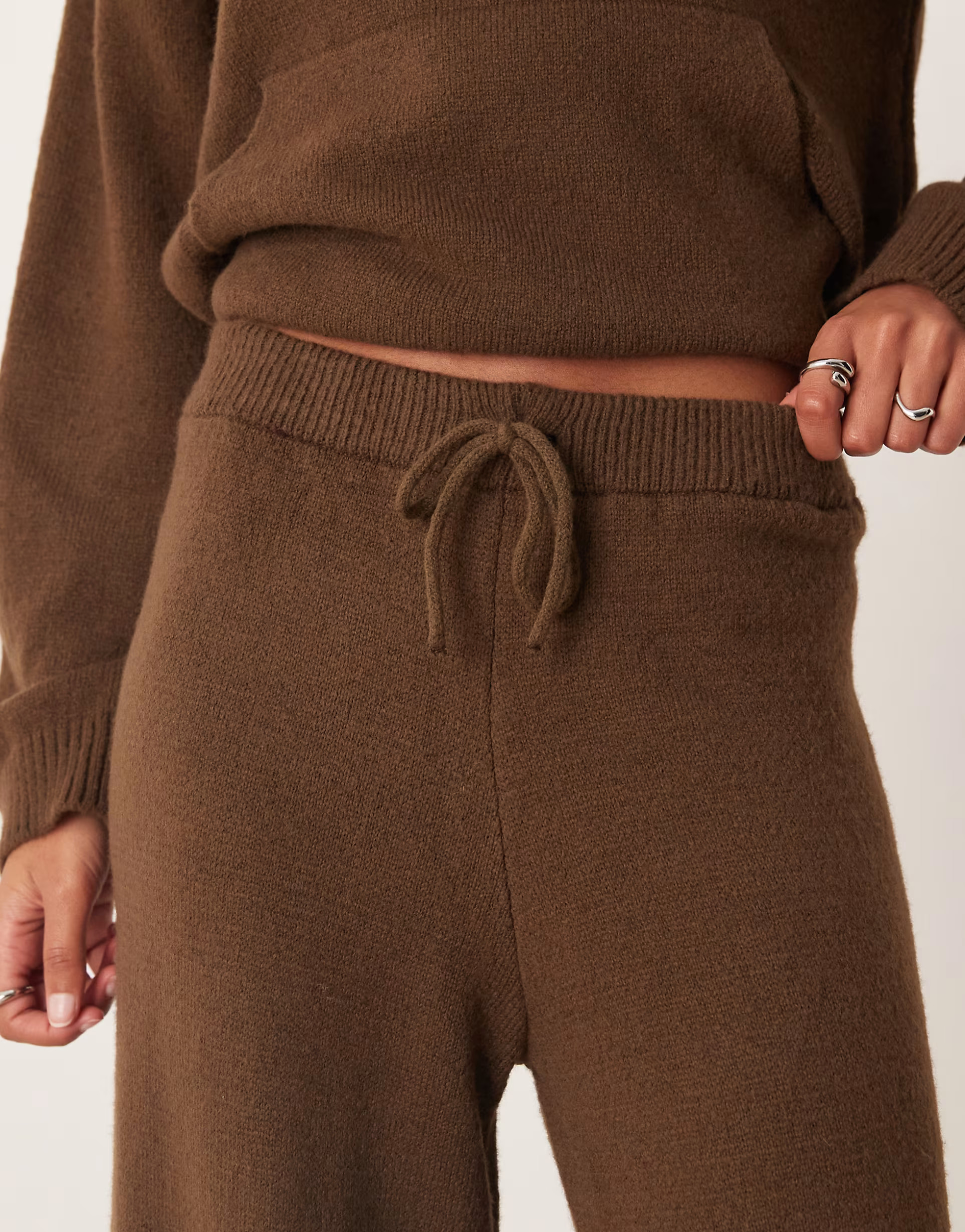 ASOS DESIGN fluffy knit wide leg pants in chocolate brown - part of a set | ASOS (Global)