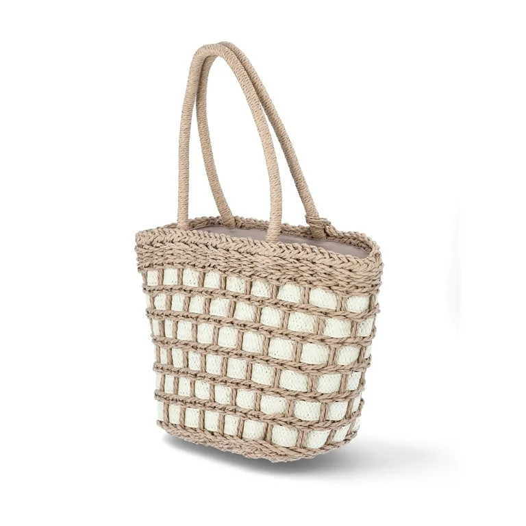 No Boundaries Festival Straw Top Handle Bag, Natural/Natural, Women’s | Walmart (US)