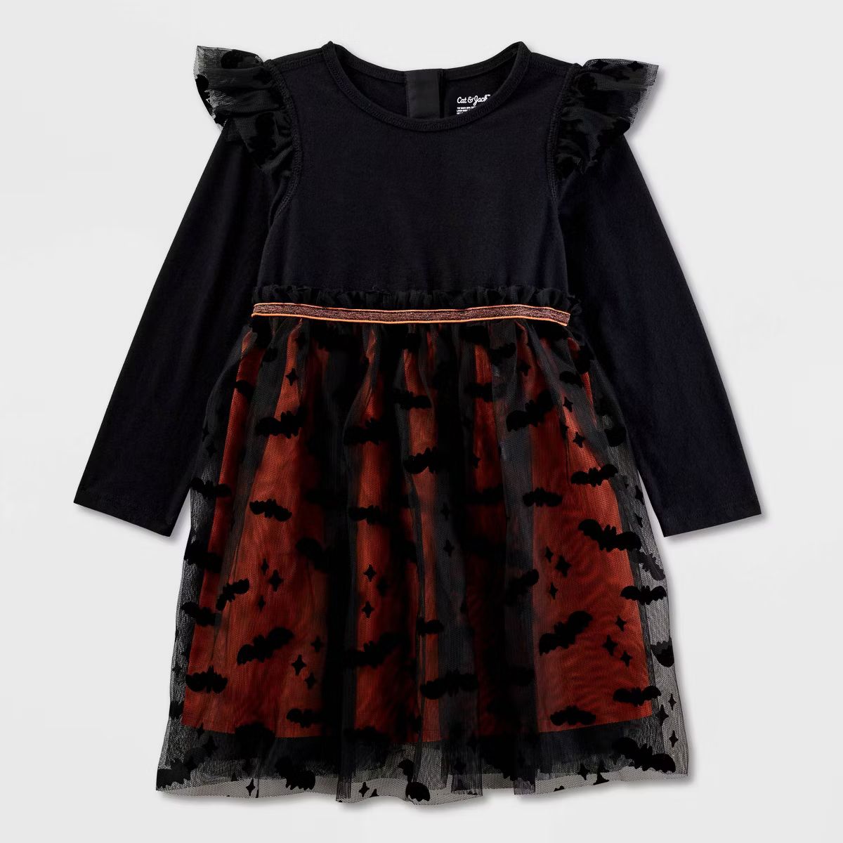 Toddler Girls' Adaptive Long Sleeve Halloween Tulle Dress - Cat & Jack™ Black/Orange 2T | Target