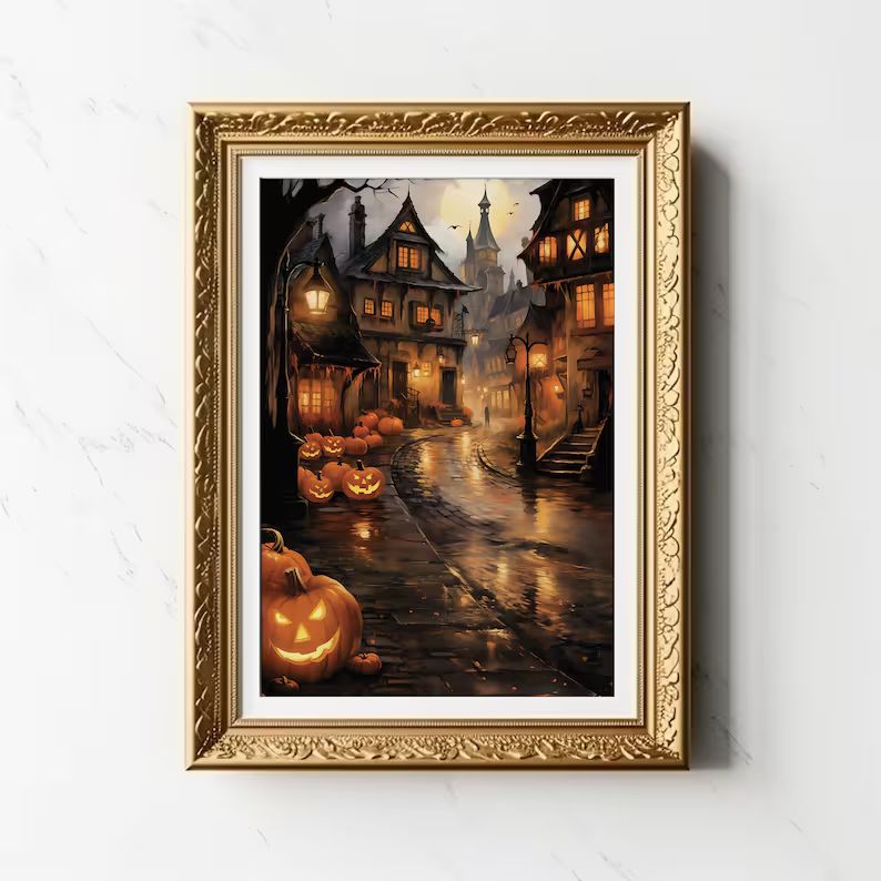 Spooky Halloween Town Print Haunted Halloweentown Poster - Etsy | Etsy (US)