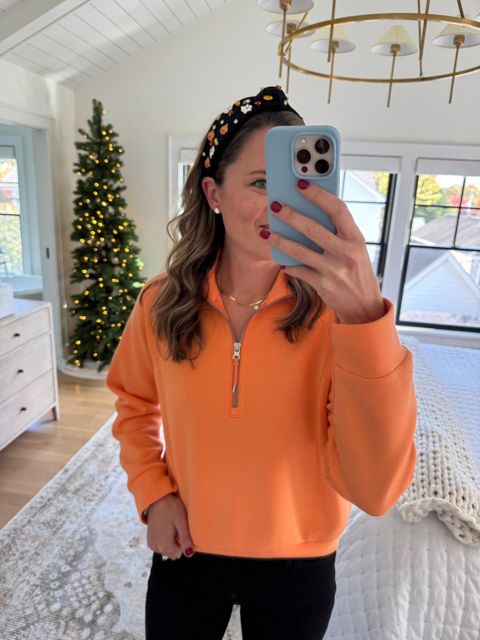 My favorite cozy 1/4 zip - Spanx air essentials. Size up on pants if in between sizes. Top TTS. Wearing a medium top for a more relaxed fit 

#LTKSaleAlert #LTKTall #LTKHome