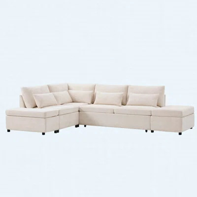 107'' L-Shaped Sectional Sleeper Sofa Bed With Pull-Out Design & Storage Ottoman | Wayfair North America
