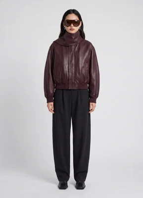 Burgundy Leather Scarf Bomber Jacket | DE SAVARY LONDON