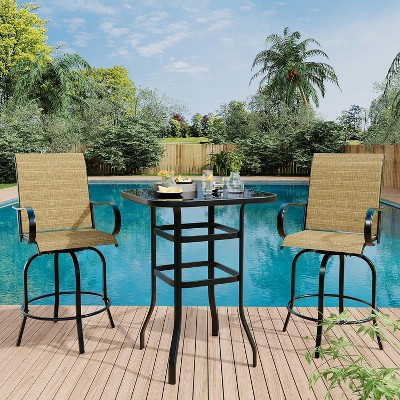 3PCs Outdoor Patio Swivel Bar Set with All-Weather Textilene Chairs and Tempered Glass Table, High Stool Bistro Set for Lawn Garden & Balcony, Gold | Target
