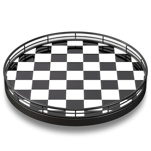 10.2-Inch Black & White Checkerboard Lazy Susan Organizer – Rotating Serving Tray with Oak Base, Iron Frame, & Ceramic Tile –Perfect for Dining Table, Kitchen Cabinet, Bathroom Countertop, Home Décor | Amazon (US)