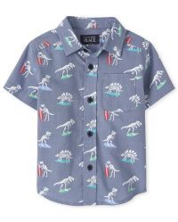 Baby And Toddler Boys Short Sleeve Dino Print Poplin Button Down Shirt | The Children's Place