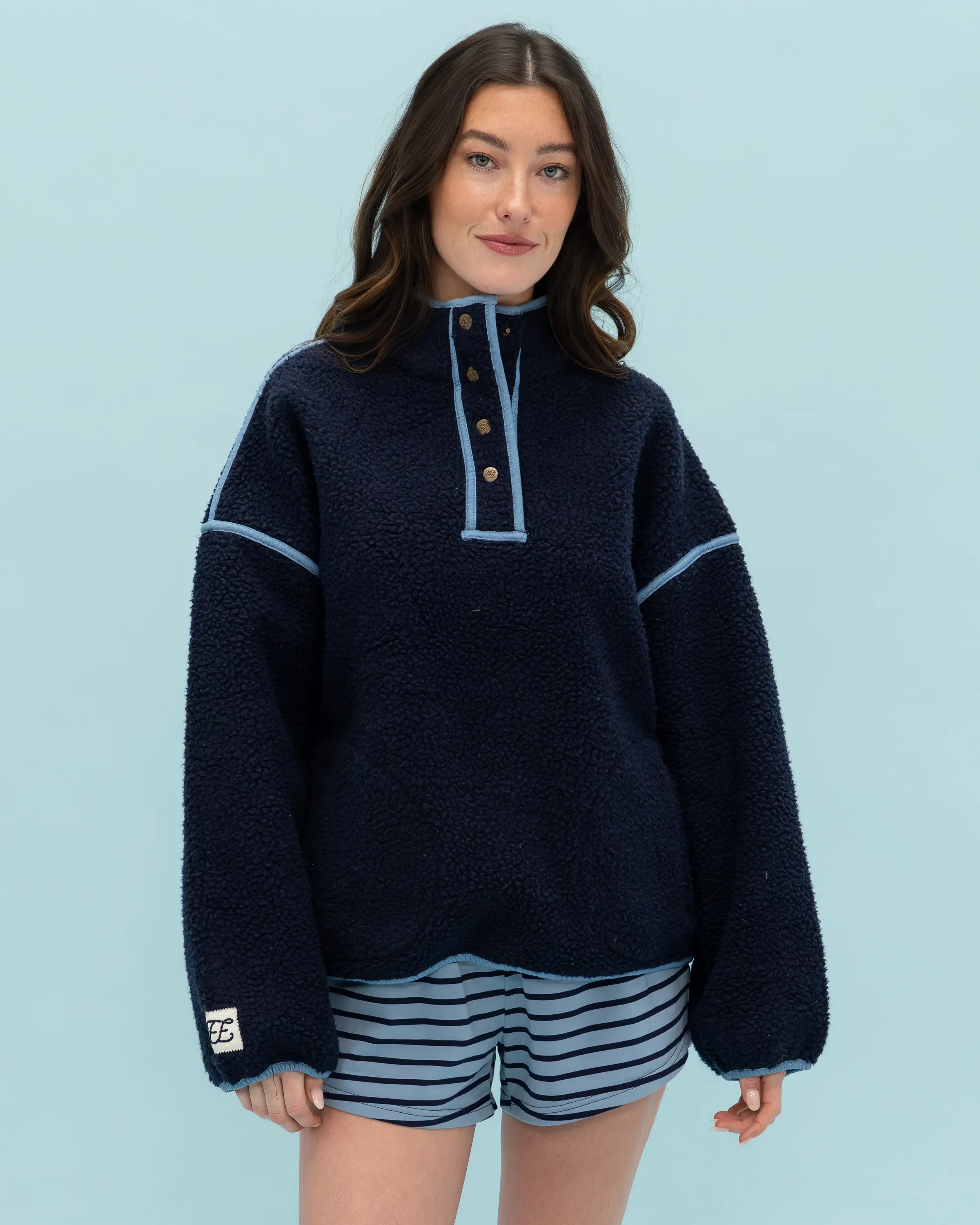 Denim Trim Fleece Pullover | Eleven Eleven