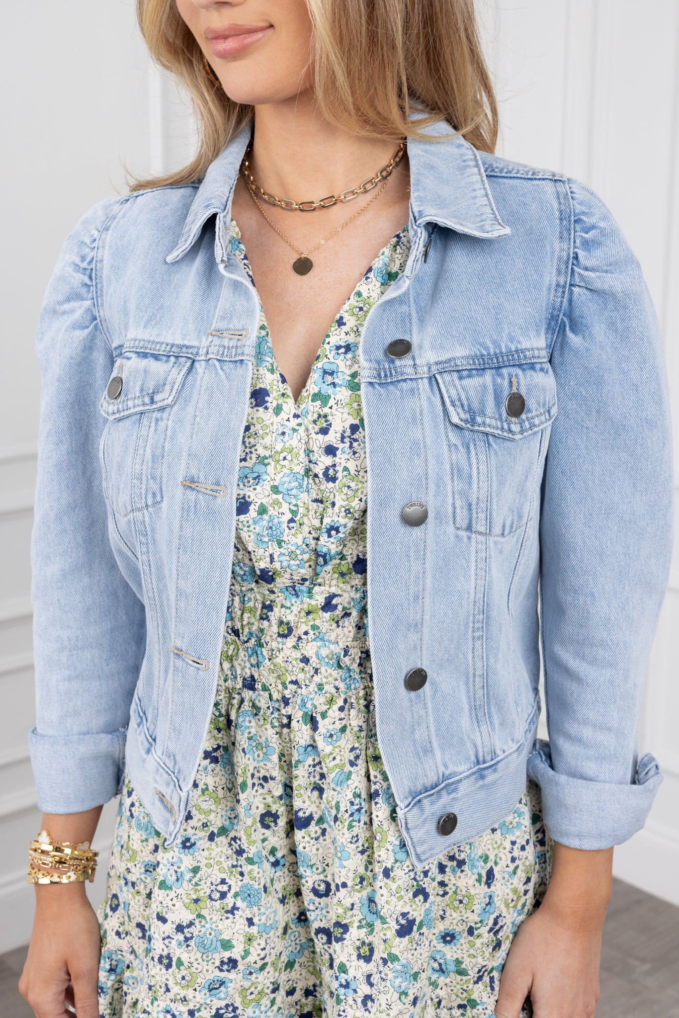 Puff Sleeve Denim Jacket - Light Wash Jean Jacket | Avara