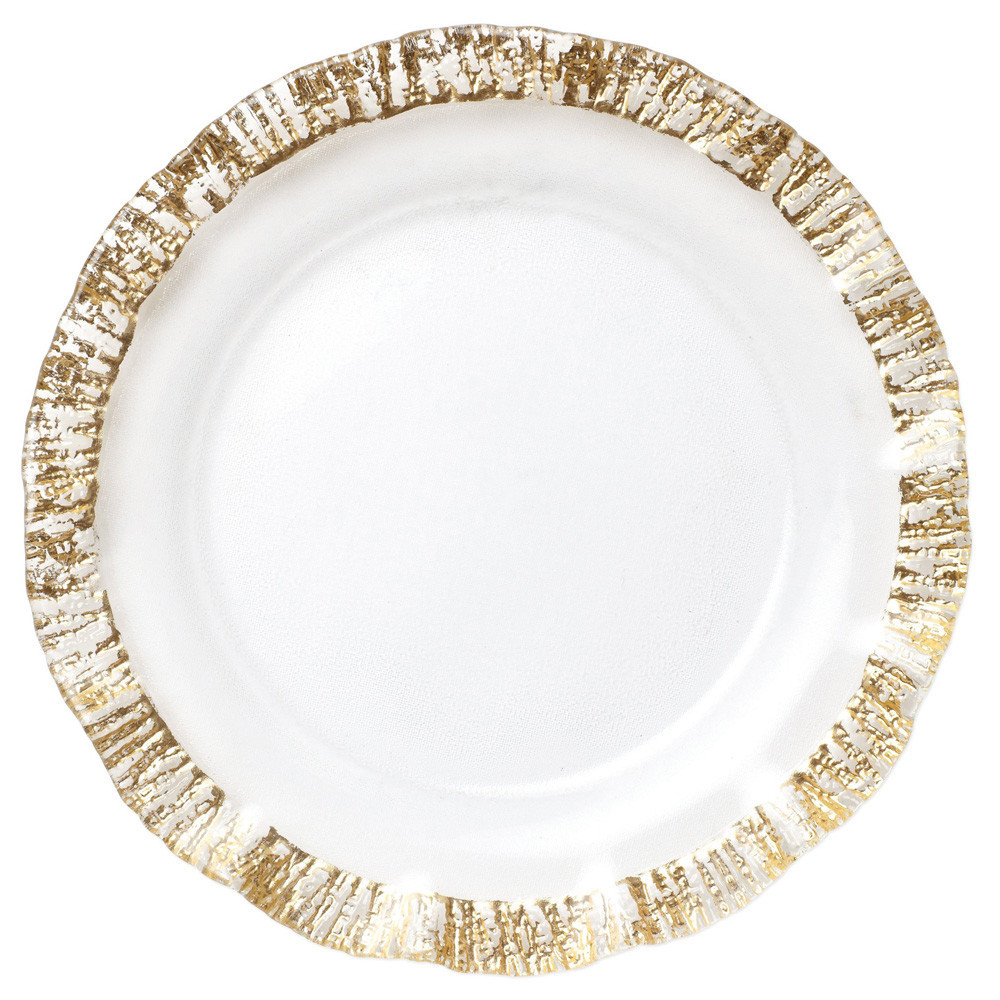 Rufolo Modern Classic Gold Rim Glass Charger | Kathy Kuo Home