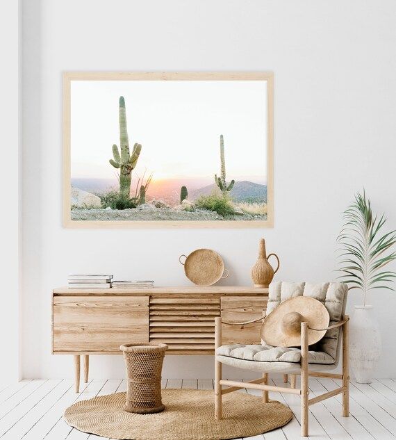 desert print of saguaro cactus at sunset in tucson arizona, pastel boho wall art home decor | Etsy (US)
