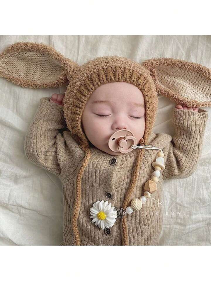 1pc Baby Thickened Plush Camel Colored Hat, Cute Cartoon Long Ear Winter Ear Protection Headwear | SHEIN