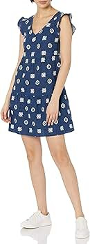 Goodthreads Women's Relaxed Fit Washed Linen Blend Flutter Sleeve Peasant Dress | Amazon (US)