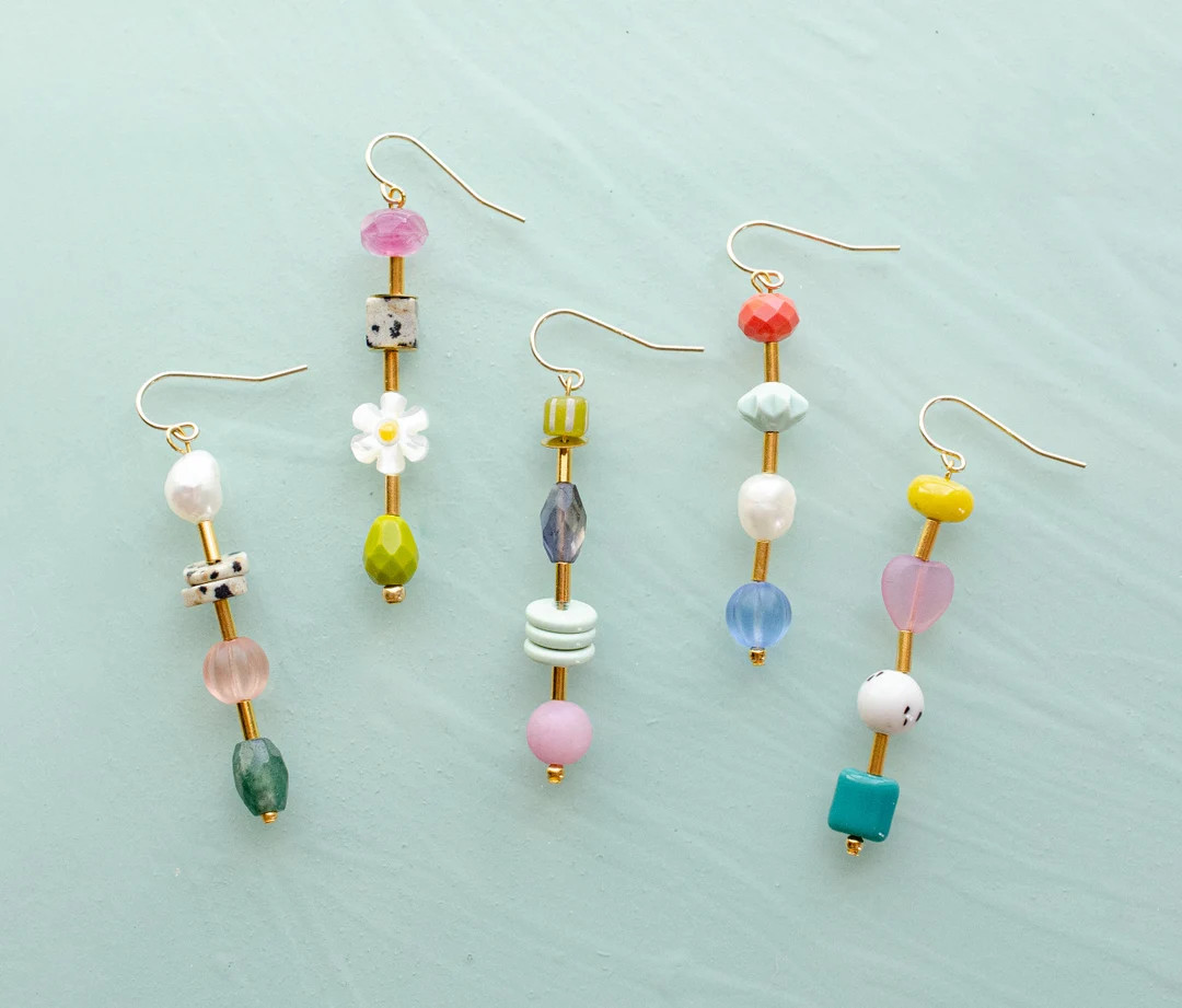 Beaded mis match earrings, mix and match earrings, colorful dangle earrings, gemstone earrings, f... | Etsy (US)