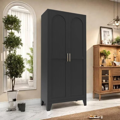 ORRD 61" Metal Storage Cabinet with 2 Doors & Adjustable Shelves, Black Freestanding Wardrobe for Bedroom, Living Room, Office Organizer | Target