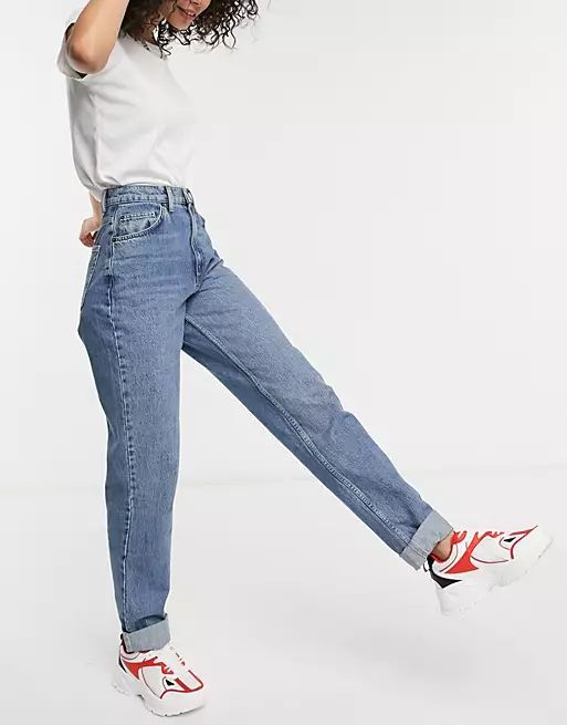 ASOS DESIGN Tall high rise 'slouchy' mom jean in midwash | ASOS (Global)