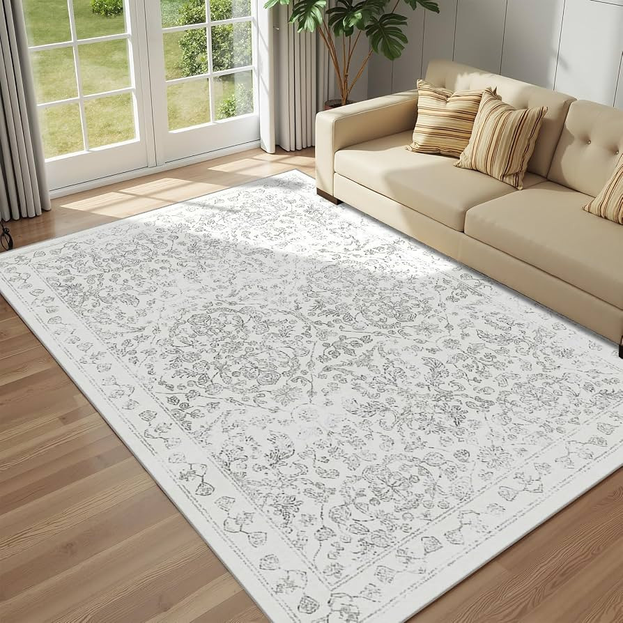 Vintage Area Rug 6x9 - Machine Washable Non Slip Carpet, Low Pile Soft Chenille Floor Rug for Liv... | Amazon (US)
