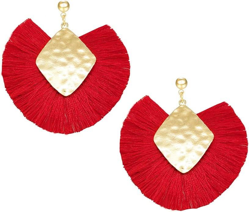 Tassel Hoop Earring Statement Thread Dangle Earrings Stylish Long Fringe Drop Earrings Lightweigh... | Amazon (US)