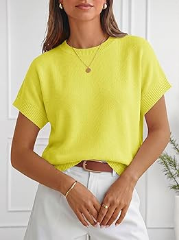 Saodimallsu Womens Short Sleeve Sweaters Crew Neck Lightweight Casual Loose Fit Summer Knit Pullo... | Amazon (US)