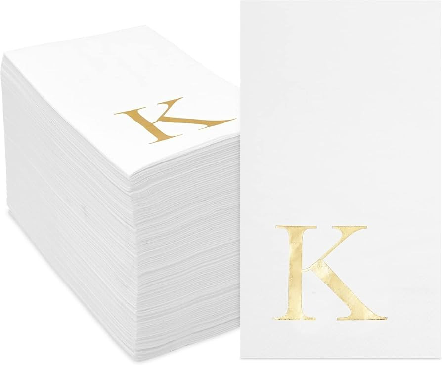 Gold Foil Initial Letter K White Monogram Paper Napkins (4 x 8 In, 100 Pack) | Amazon (US)