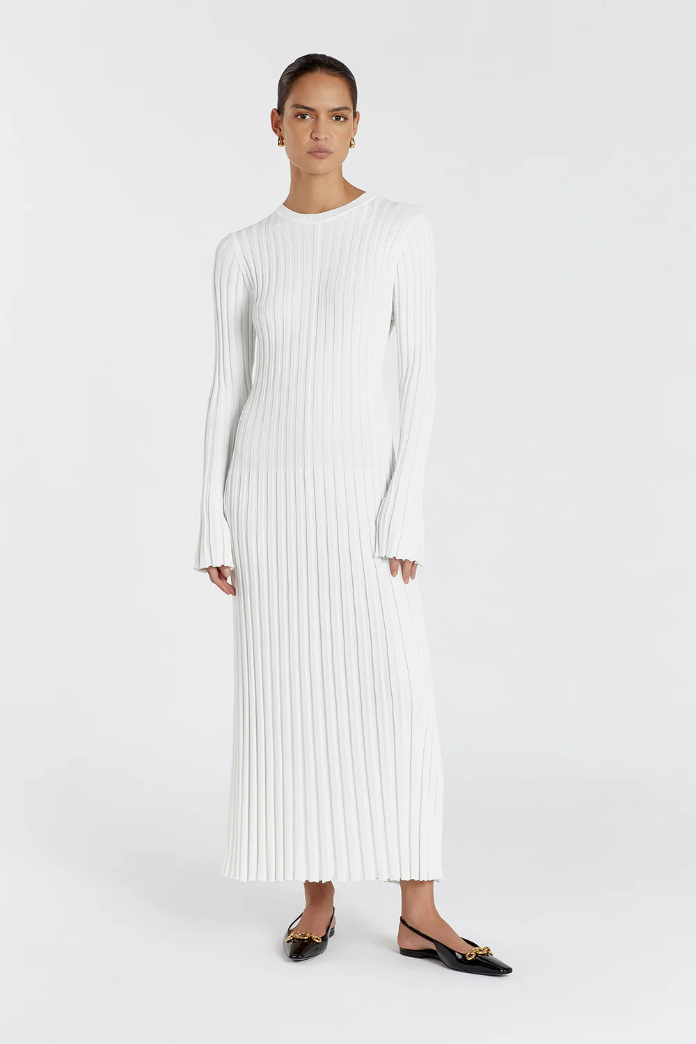 ADA OFF WHITE LONG SLEEVE MIDI DRESS | DISSH