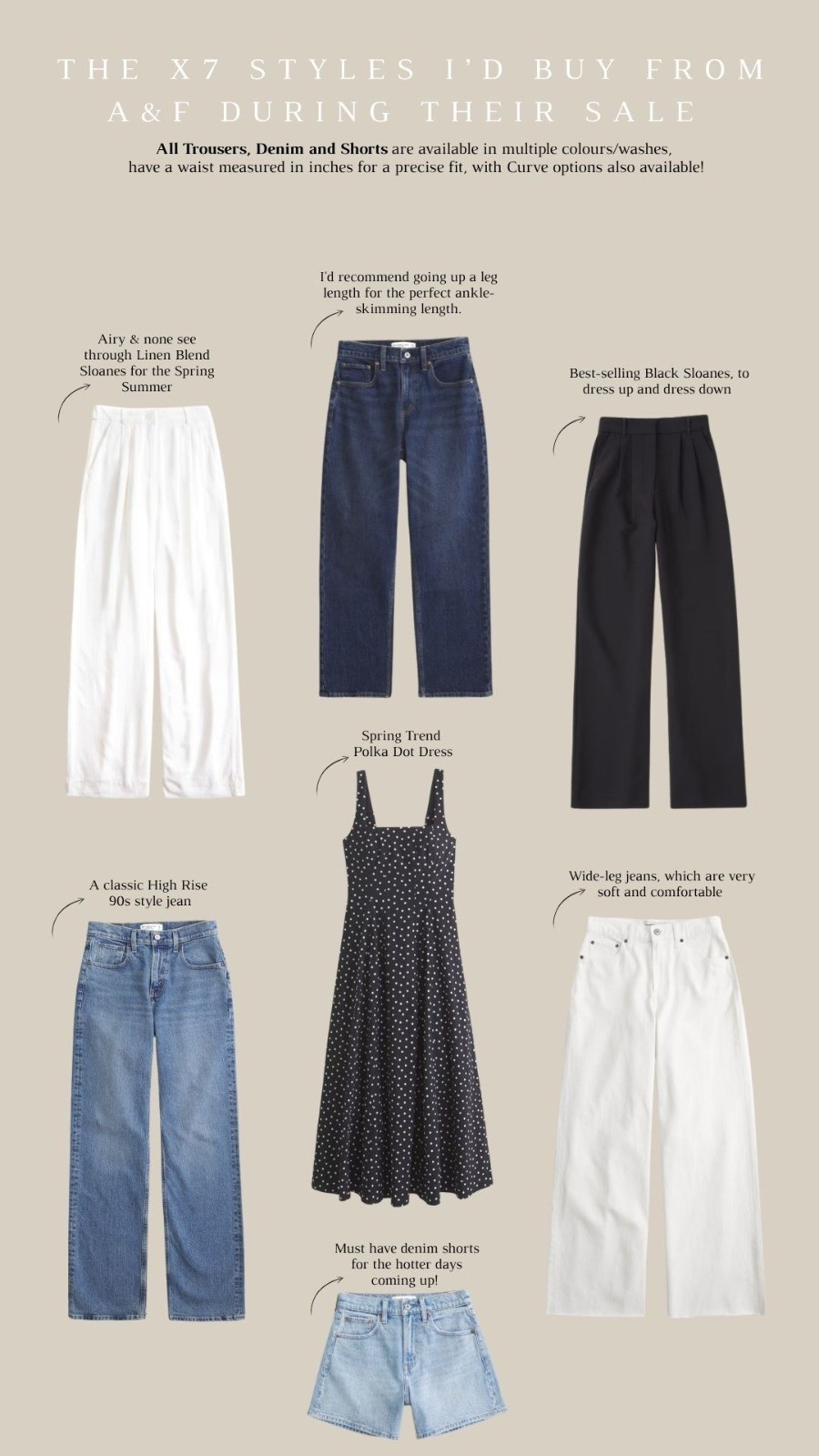 The X7 Styles I’d buy from A&F during their sale!  It’s currently 20-40% off everything and you can get an extra 15% off when you use the code AFxLTK 

Wardrobe Staples, Spring Style, Spring Outfit Inspiration, Recommendations, Client Favourites, Linen Trousers, Jeans, Polka Dot Dress, Sloane Trousers, Workwear, Denim Shorts 

#LTKuk #LTKspring #LTKeurope
