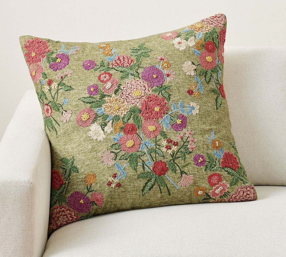 Audrina Floral Embroidered Pillow | Pottery Barn (US)