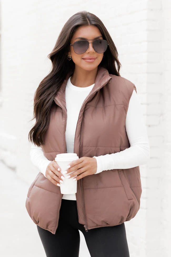 My Eyes On You Brown Oversized Puffer Vest | Pink Lily