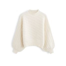 Batwing Sleeves Braid Knit Sweater in Cream | Chicwish