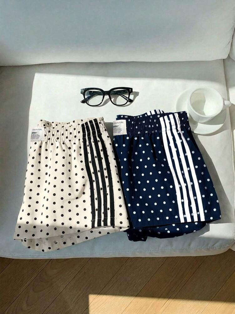 Comfortcana 2pcs Women's Contrast Color Woven Shorts, Summer | SHEIN