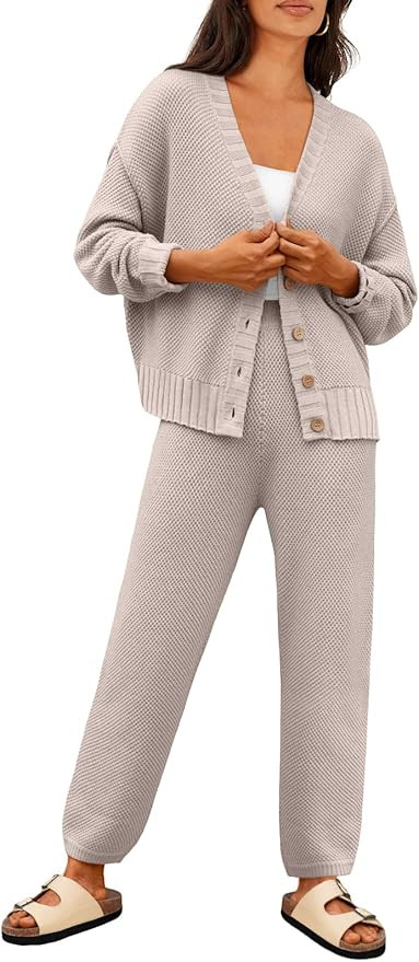 LILLUSORY Womens Cardigan Pants Sets 2 Piece Slouchy Sweater Loungewear | Amazon (US)