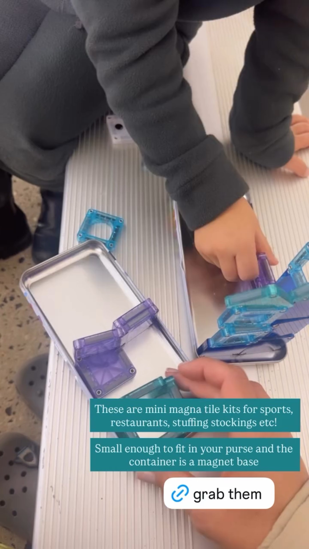These are mini magna tile kits for sports, restaurants, stuffing stockings etc! 

Small enough to fit in your purse and the container is a magnet base

#LTKTravel #LTKKids #LTKHoliday