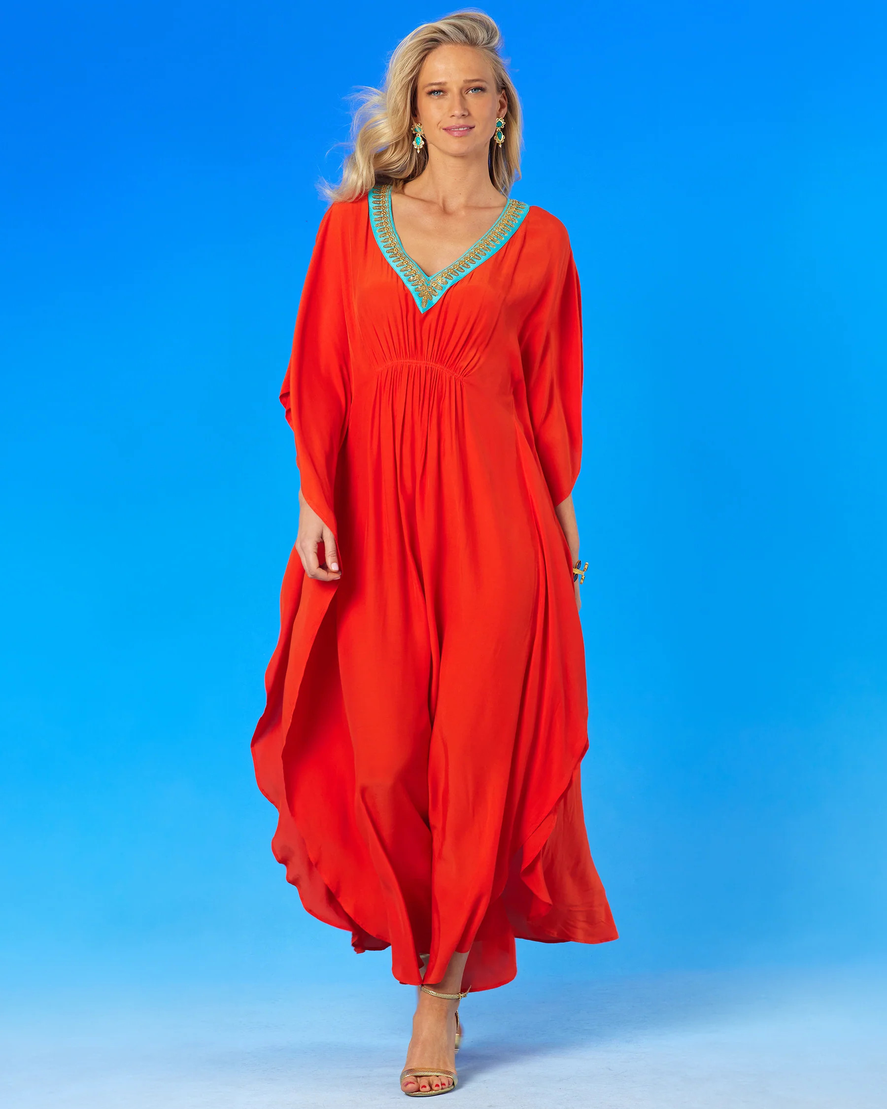 Olympias Cinched Long Kaftan and Neoclassical Embellishment | NICOBLU