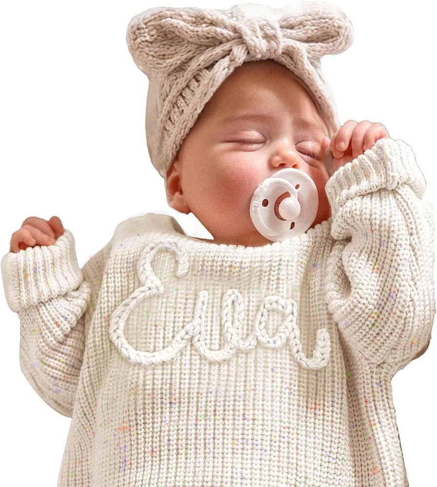 Personalized Baby Knit Sweater, Custom Baby Sweater with Hand-Embroidered Name and Monogram, Cust... | Amazon (US)