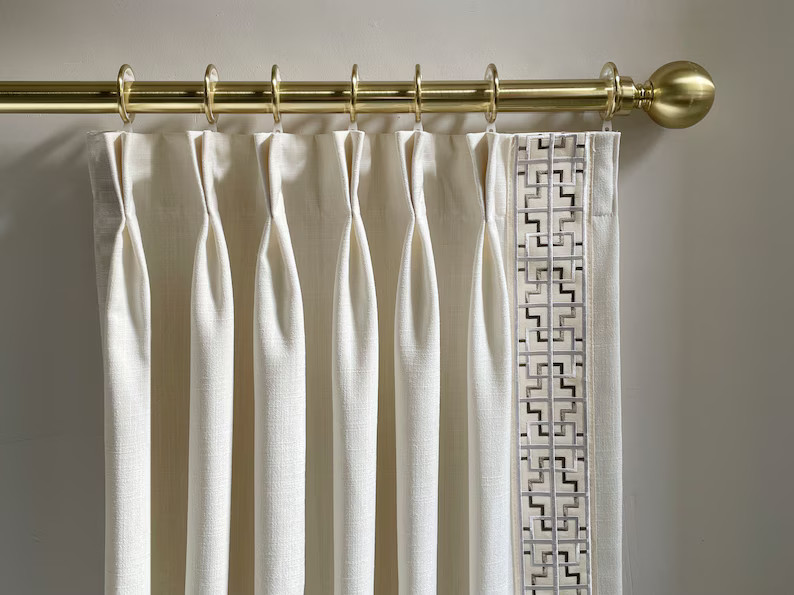 Premium Cotton Linen Curtains,white Cotton Linen Curtains With Trim,contemporary Pinch Pleated Dr... | Etsy (US)