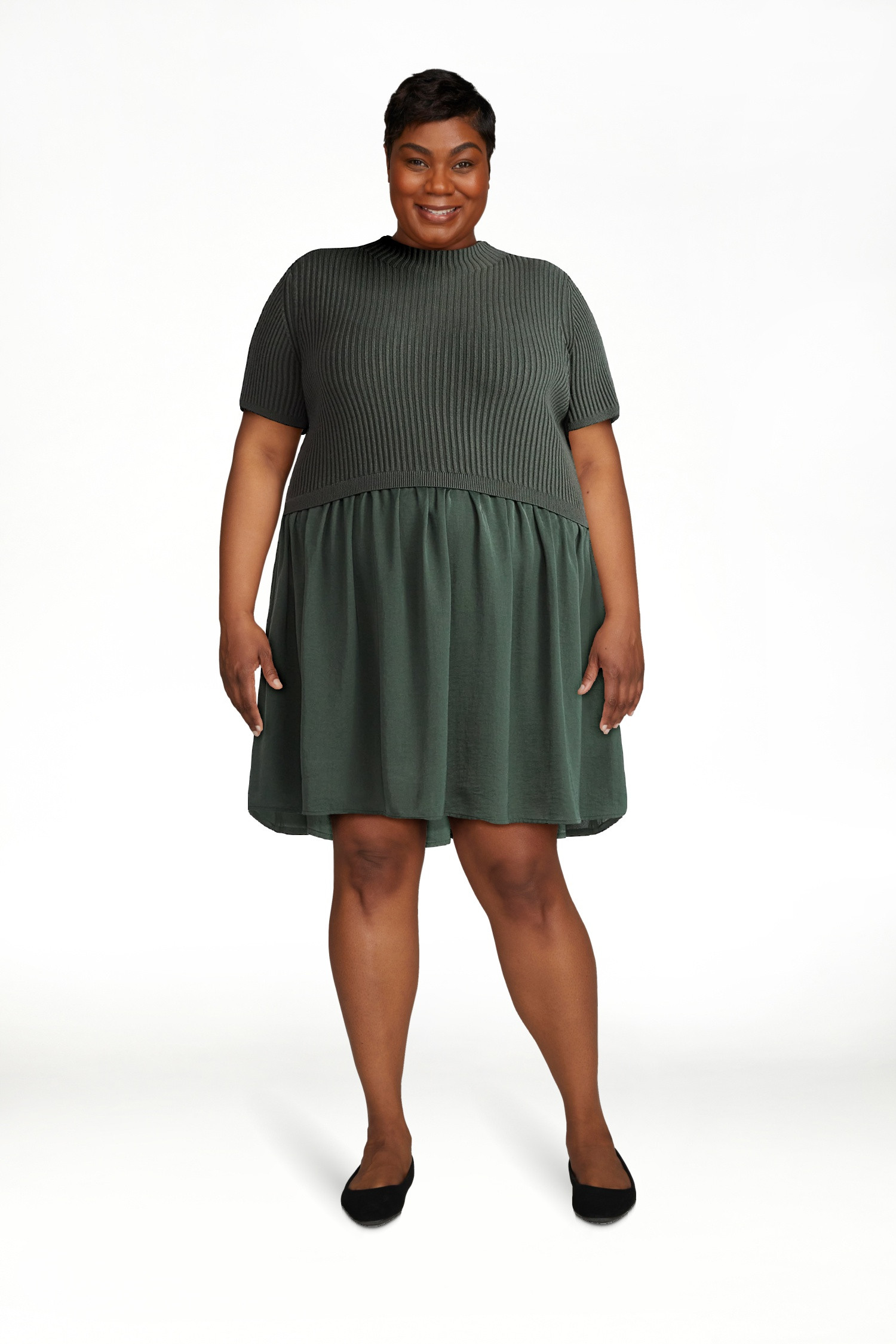 Terra & Sky Women's Plus Short Sleeve Mini Mixed Media Dress, Sizes 0X-5X | Walmart (US)