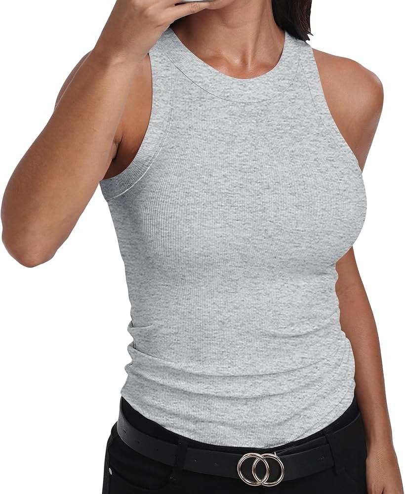 GEMBERA Womens Sleeveless Racerback High Neck Casual Basic Cotton Ribbed Fitted Tank Top | Amazon (US)
