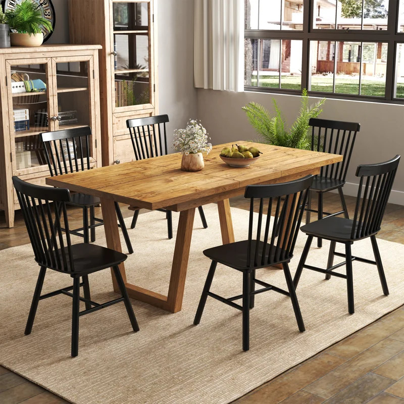 Solid Wood Dining Table Set, Farmhouse Extendable Dining Table And Windsor Chair For Dining Room/... | Wayfair North America