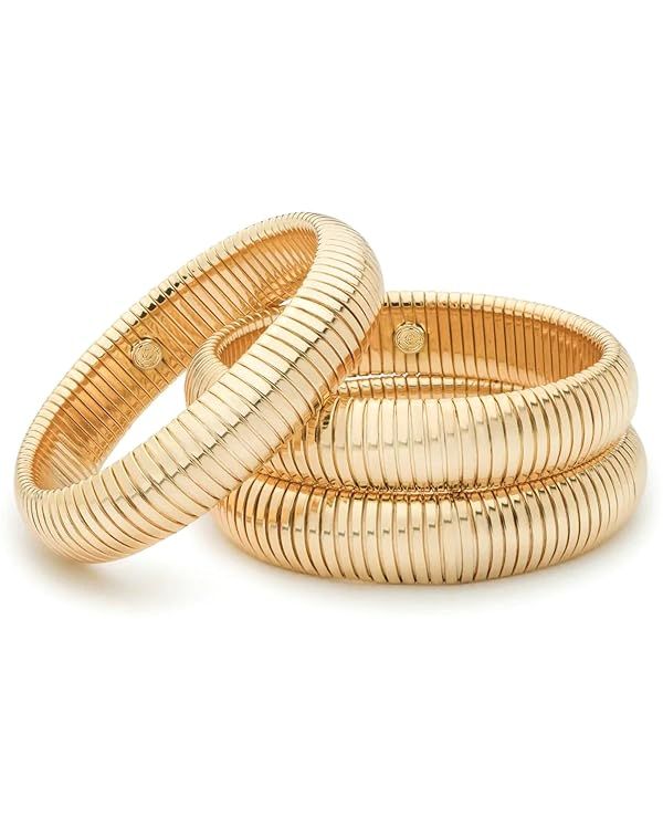 Ettika Gold Bangles For Women. Chunky Gold Bracelets, Set of Womens Bracelets. 3Pcs Flex Snake Ch... | Amazon (US)