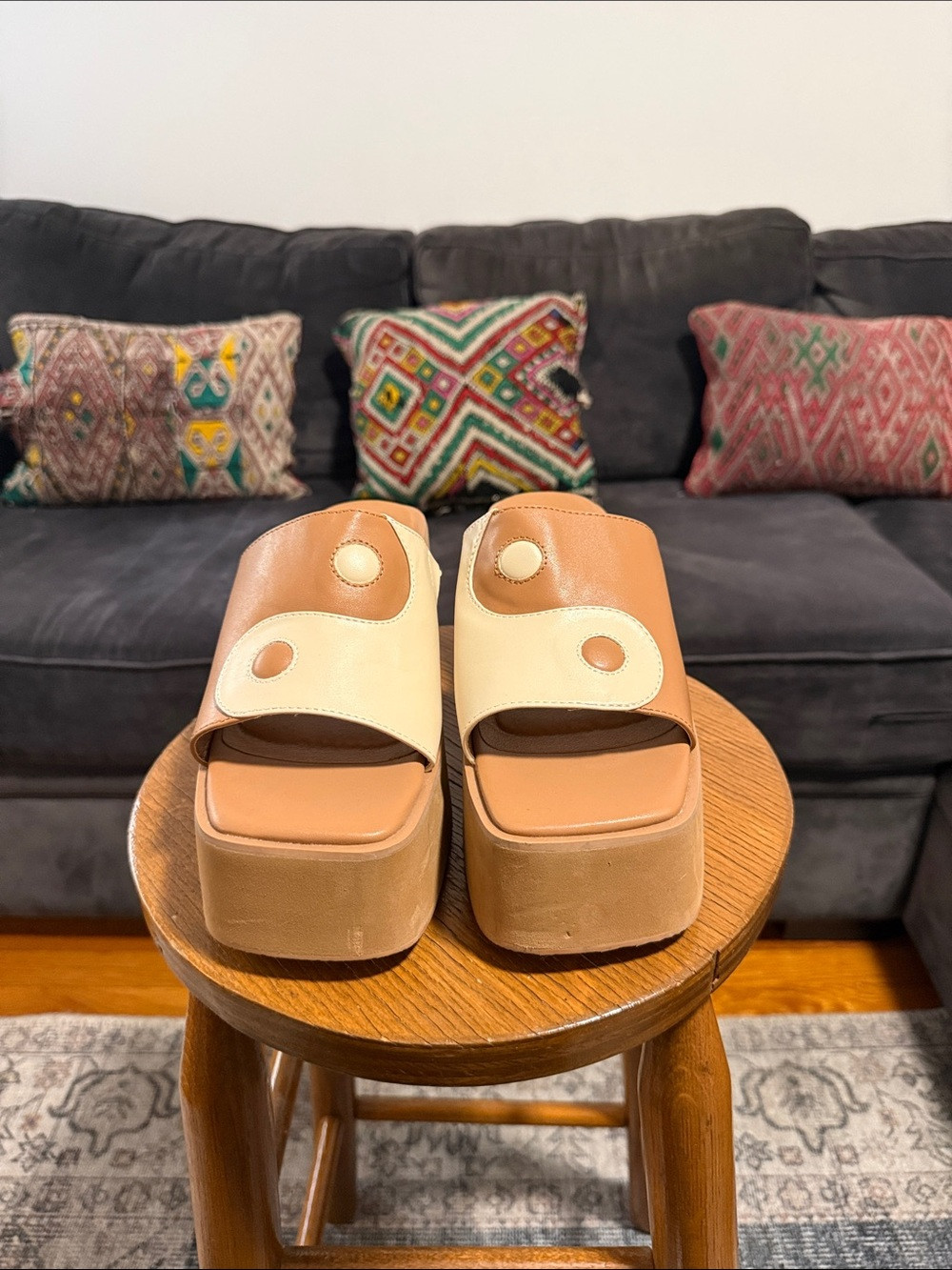 Ying-Yang Chunky Platform Slide Sandals in Tan and Cream | Poshmark