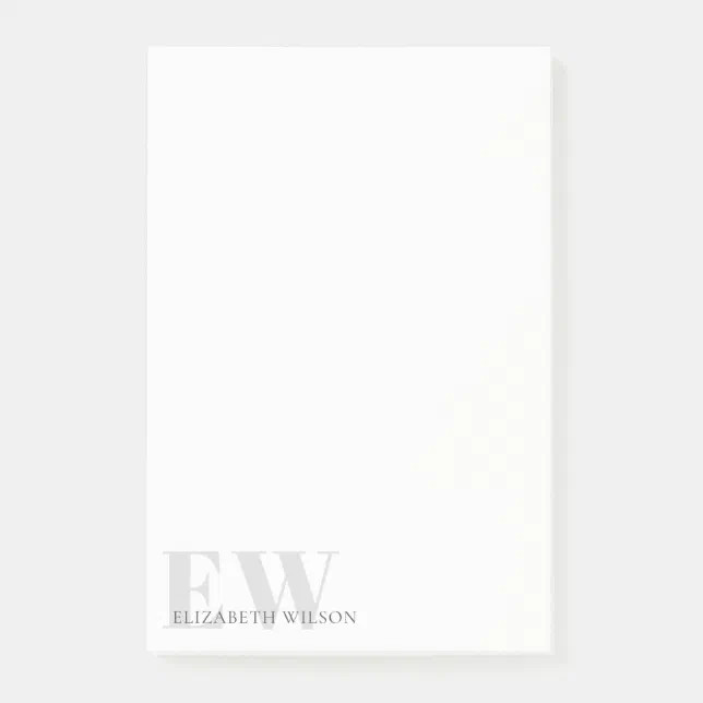 Elegant Rustic Simple Minimal Grey Name Monogram Post-it Notes | Zazzle
