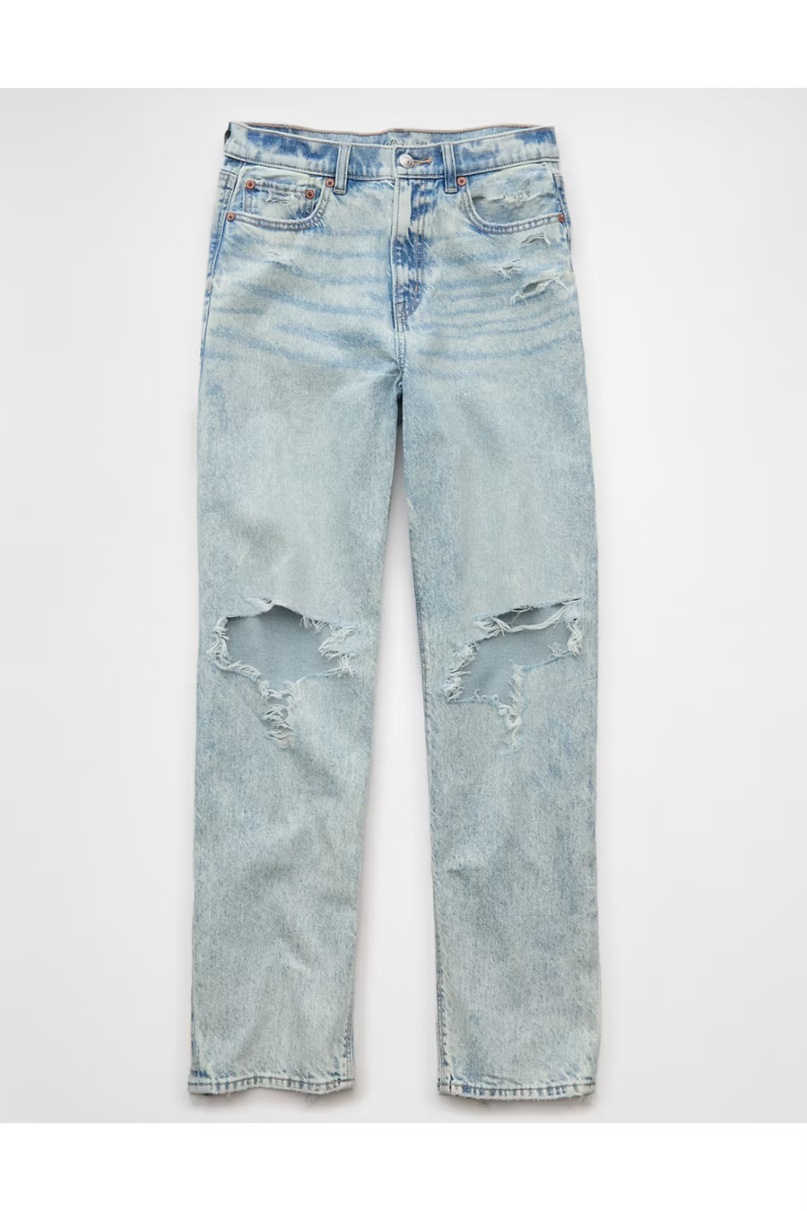 AE Strigid Ripped Super High-Waisted Baggy Straight Jean Women's Destroyed Bright 0 Regular | American Eagle Outfitters (US & CA)